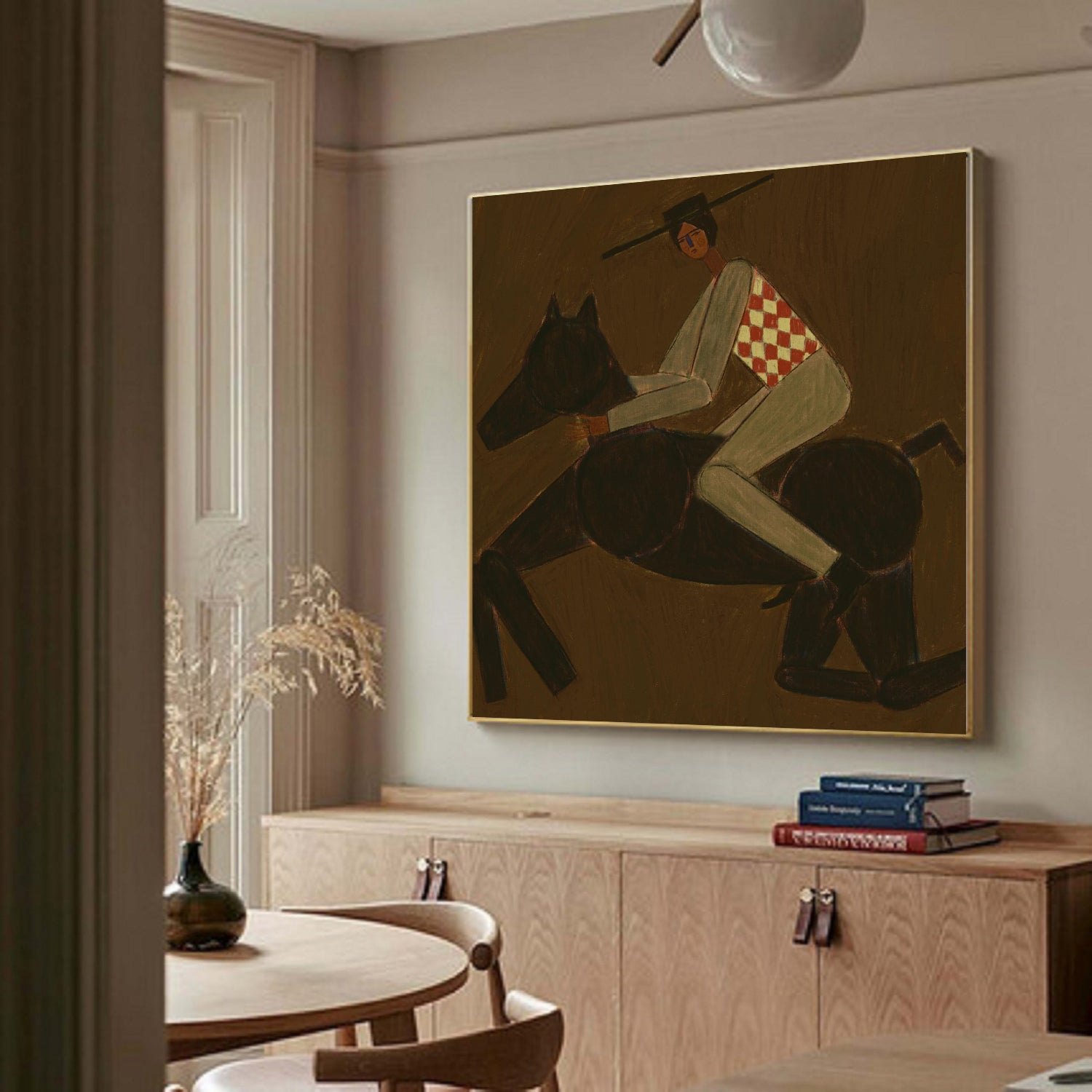 Modern Folk Art Equestrian Wall Art Decor Boho Horse Rider Painting