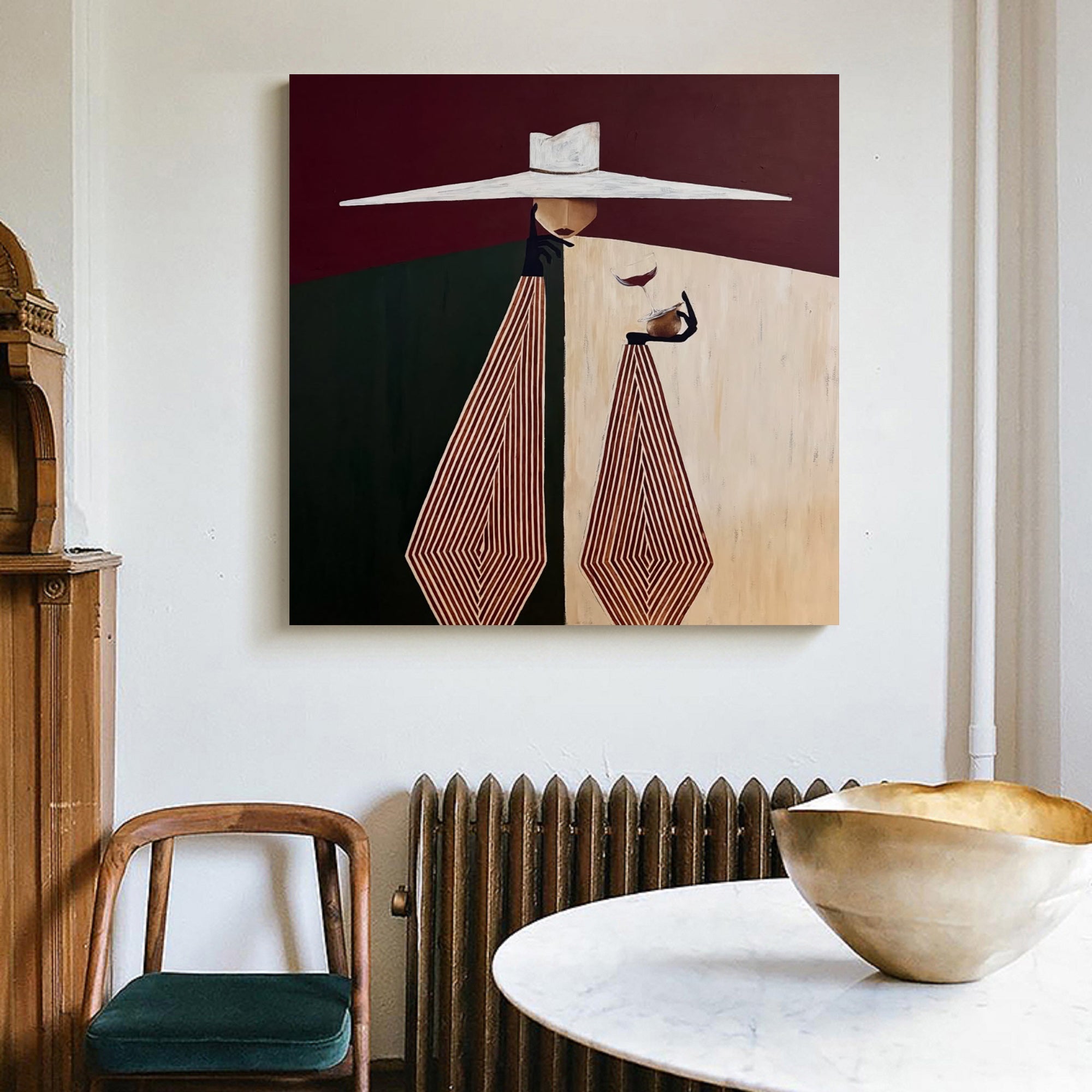 Minimalist Woman Portrait Hand-Painted Oil Painting Geometric Figure Painting
