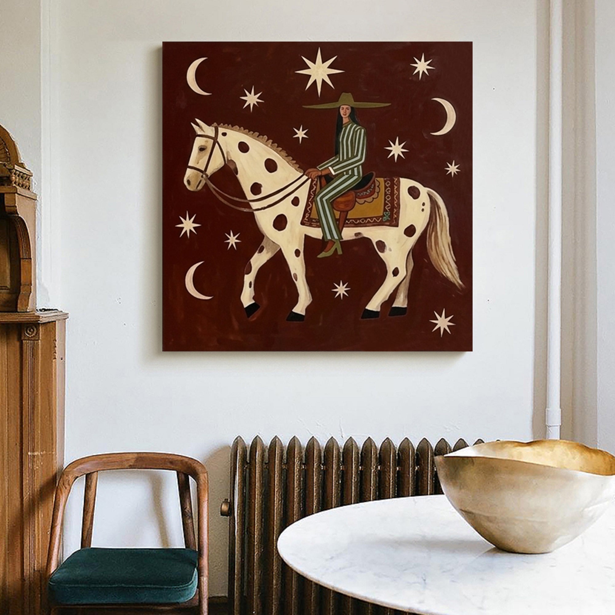 Woman on Horseback Original Hand-painted Oil Painting Modern Folk Art