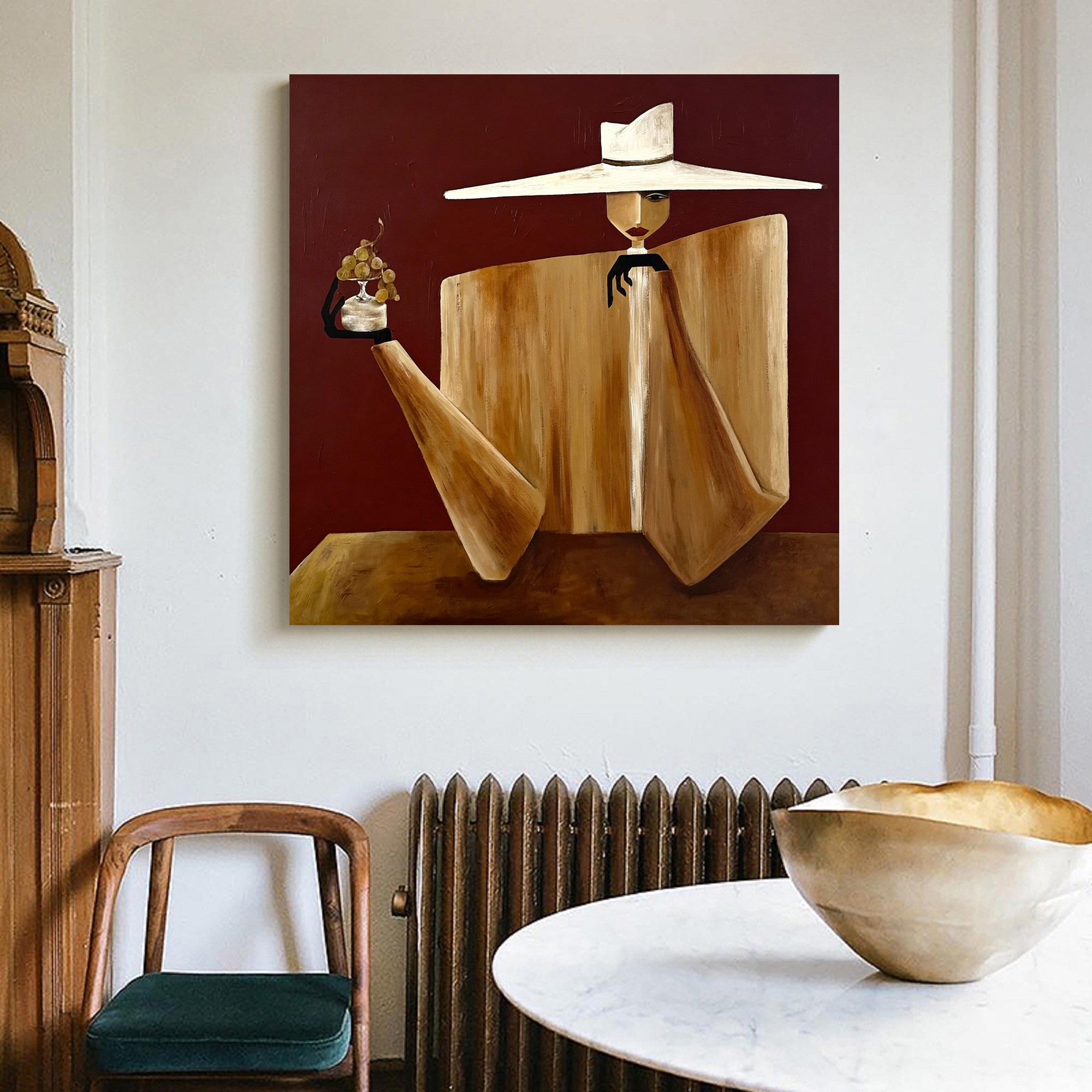 Mid-century Modern Lady Wall Painting Geometric Figure Painting