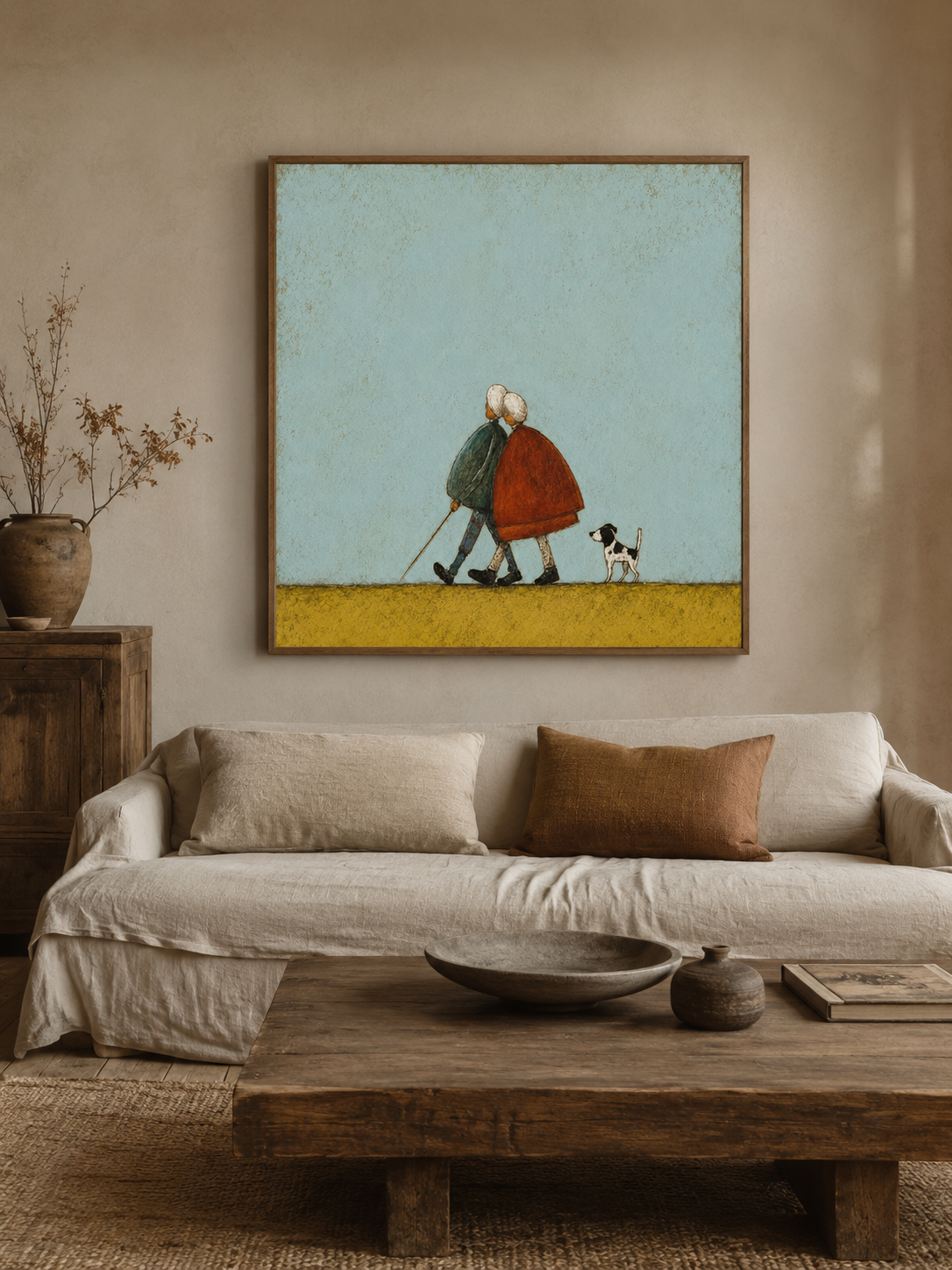 Vintage Elderly Couple With Dog Painting For Cozy Home Decor