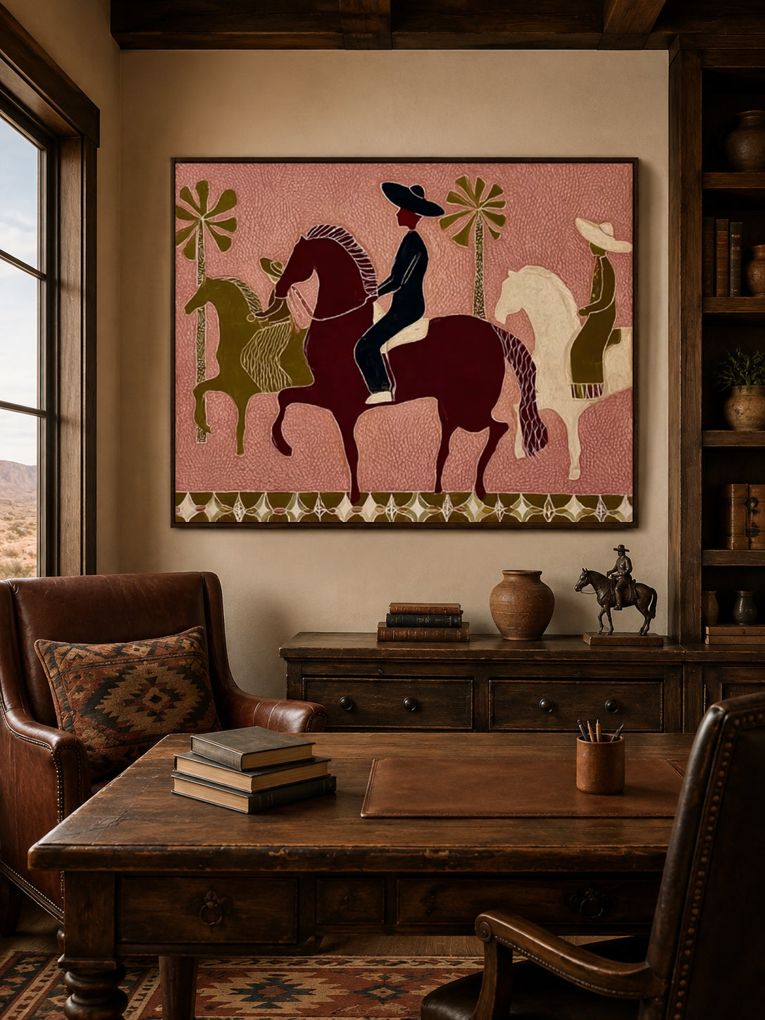 Vintage Folk Horse Art Original Painting With Textured Canvas For Rustic Home Decor