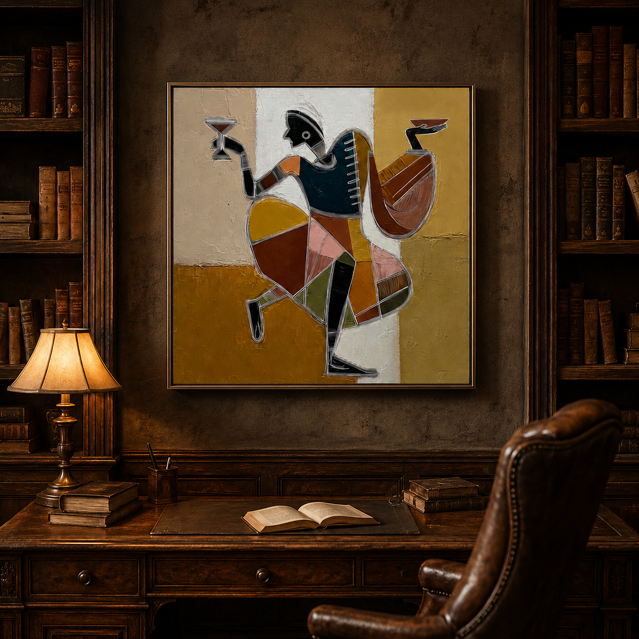 Vintage Art Deco Dancer Painting Gold And Black Abstract Figure Wall Art For Living Room