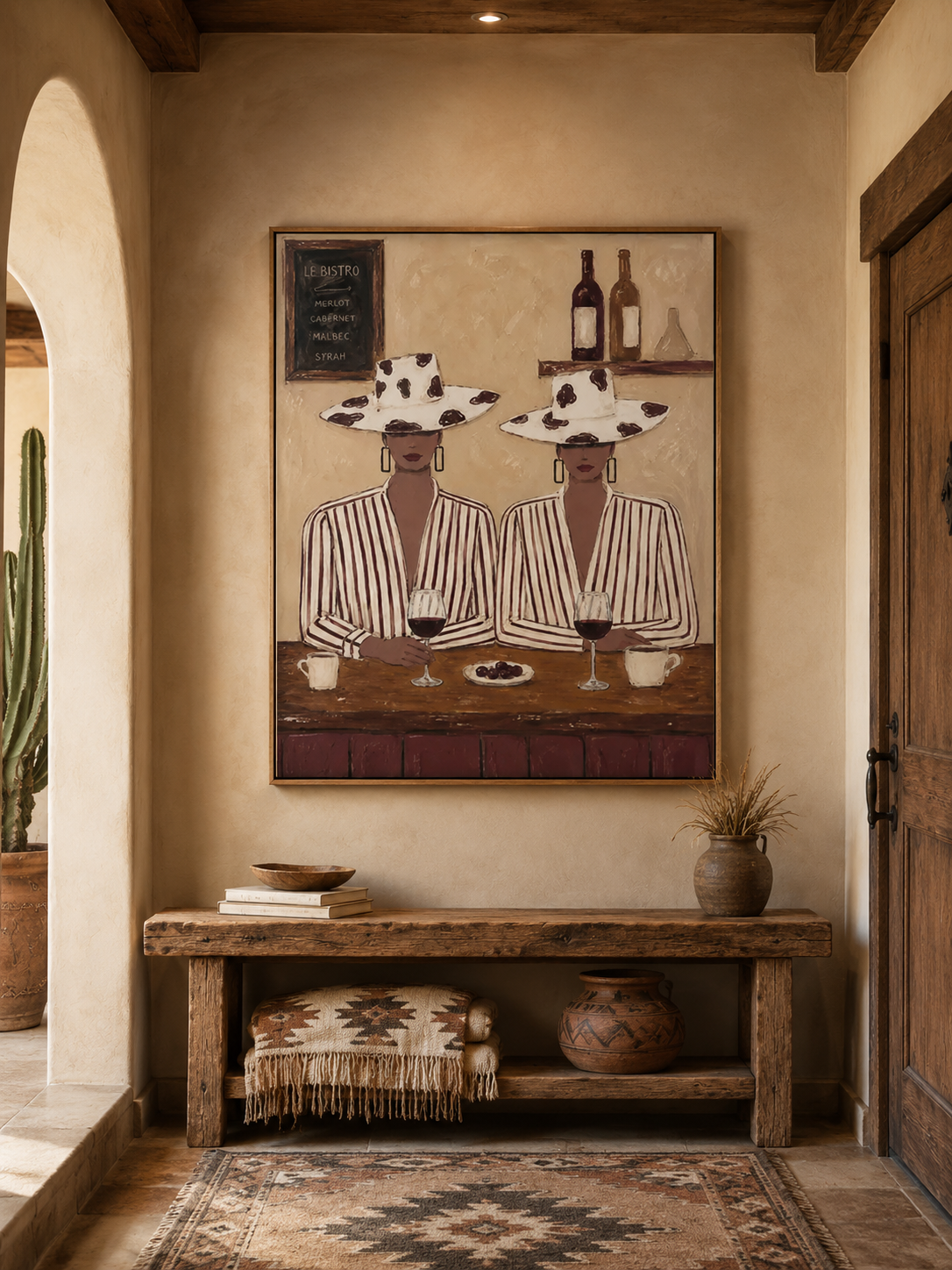 Bohemian Bistro Art Elegant Women Wine Painting For Dining Room Wall Decor
