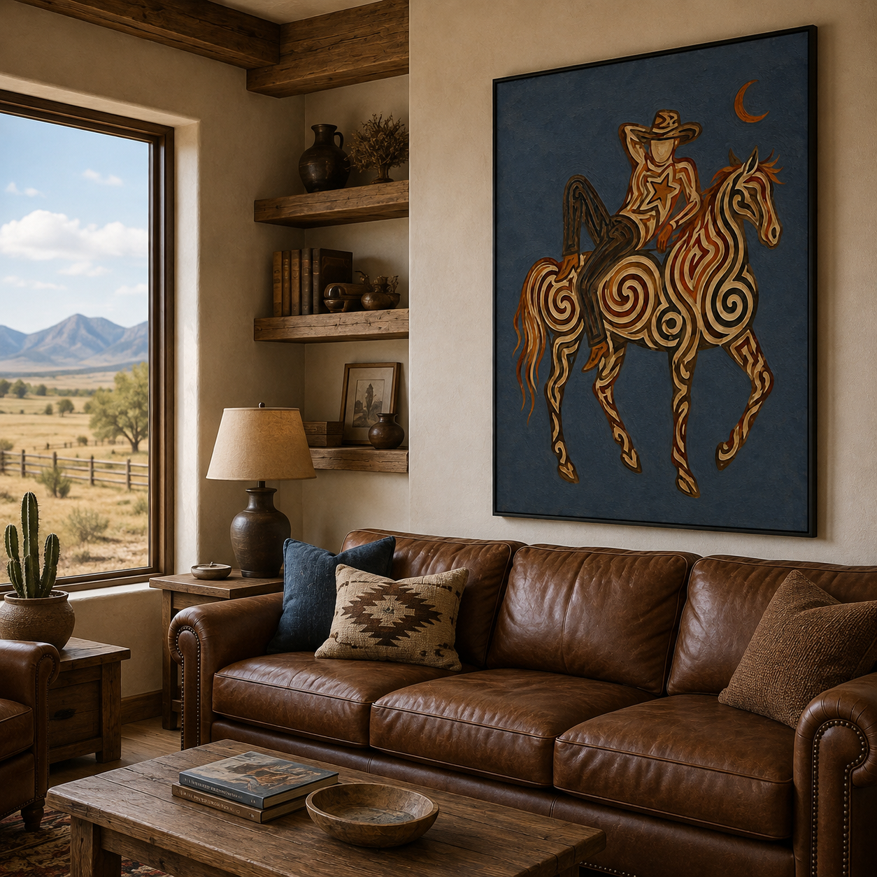 Modern Cowboy Horse Painting, Western Wall Art, Rustic Ranch Decor, Southwestern Equestrian Art
