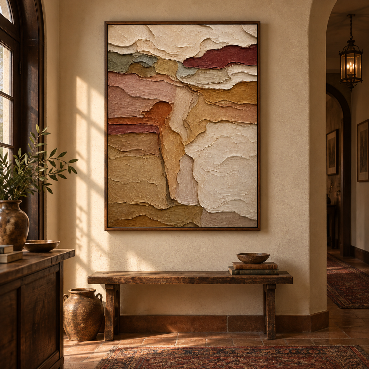 Textured Earth Tone Abstract Painting | Cream Sand Impasto Landscape Art