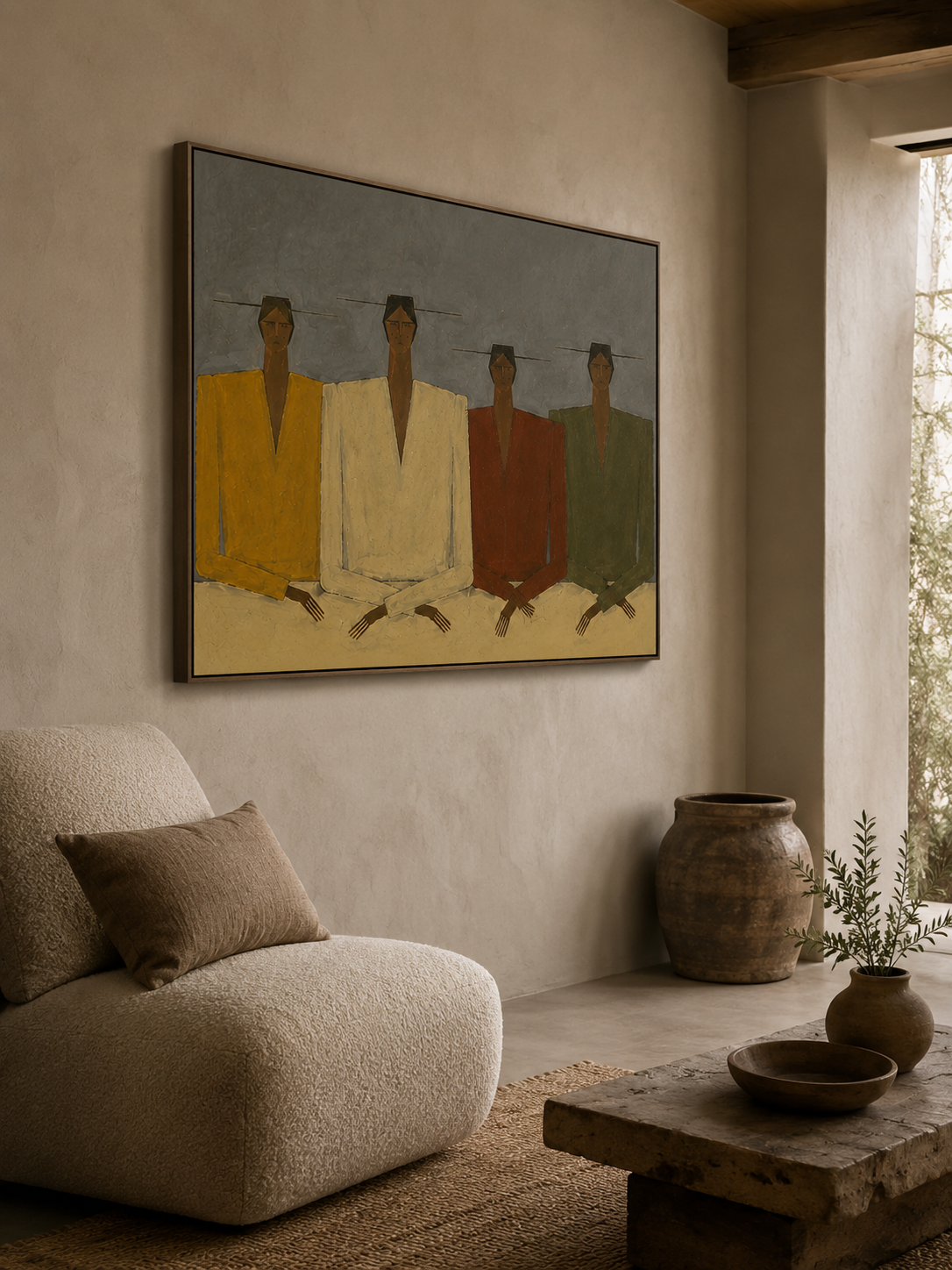 Wabi Sabi Figure Painting With Earth Tones For Modern Living Room Decor Original Oil On Linen Canvas