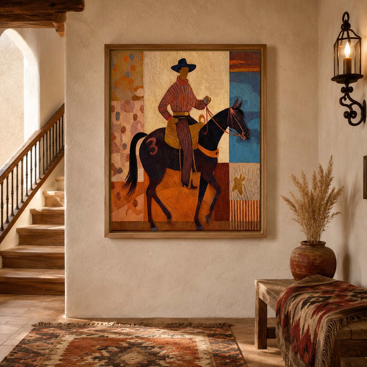 Unique Cowboy Horse Painting For Southwest Wall Decor Modern Folk Art