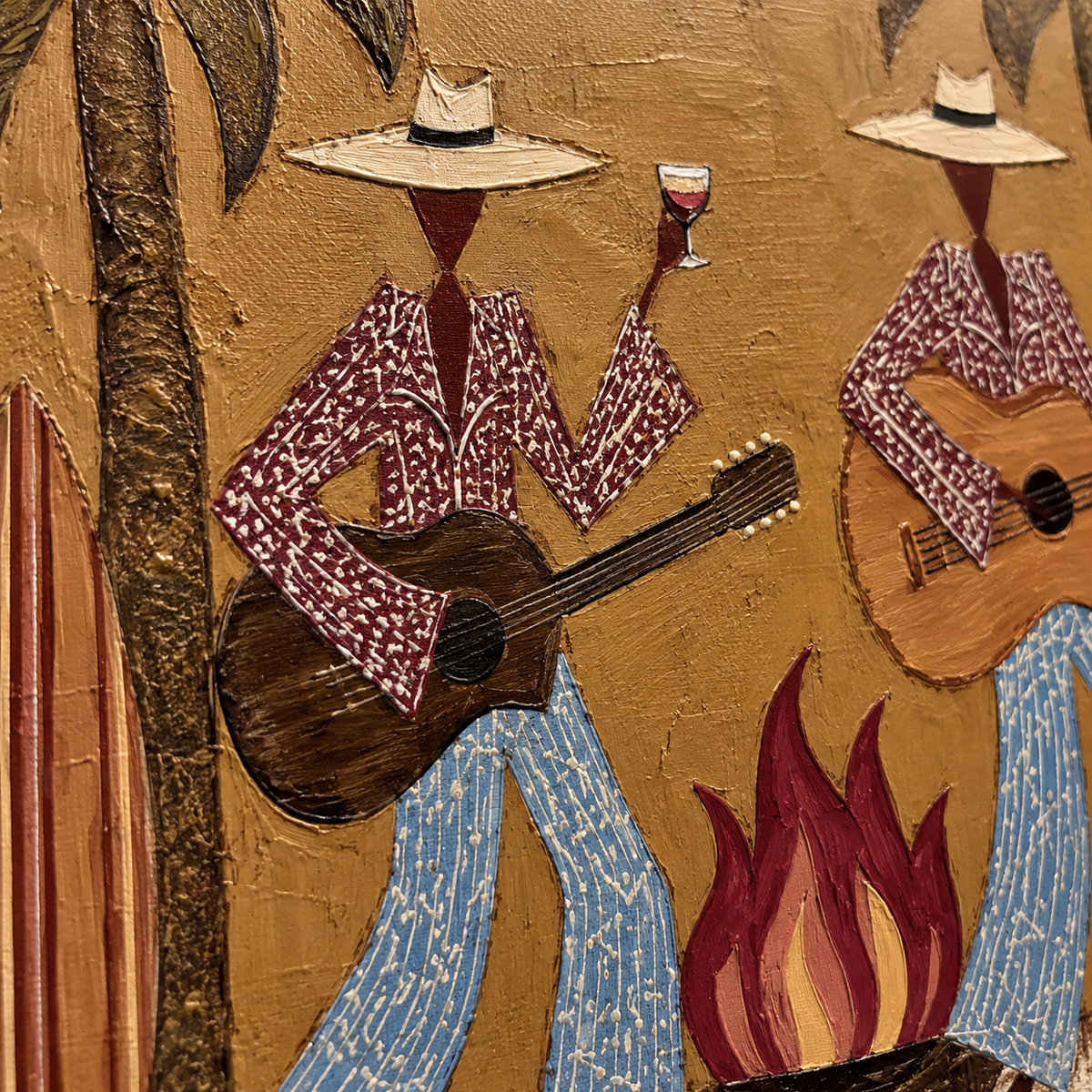 Cowgirl Guitar And Wine Painting, Retro Western Bar Wall Art, Southwest Music Decor