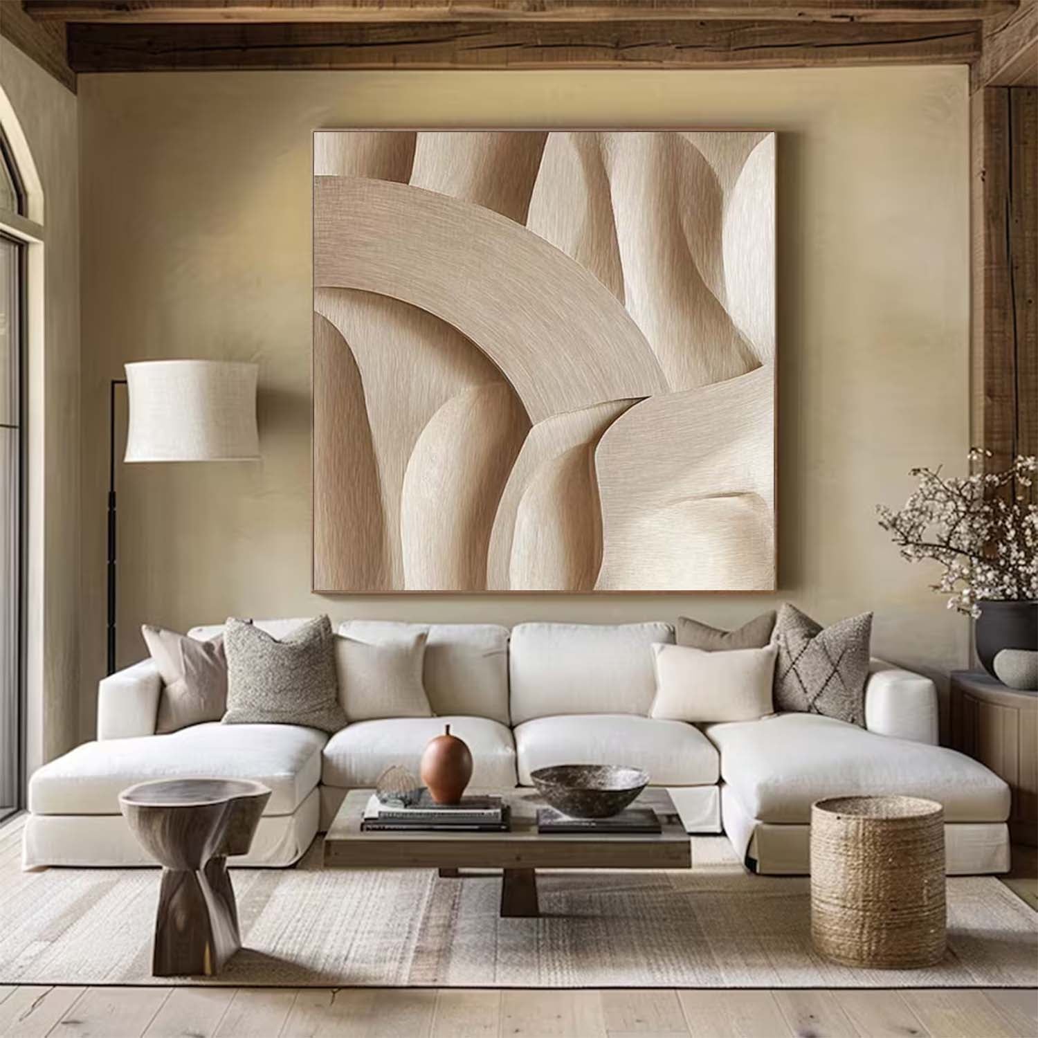 Wood carving wall art 3D Textured Wall Decor Beige Minimalist wall art