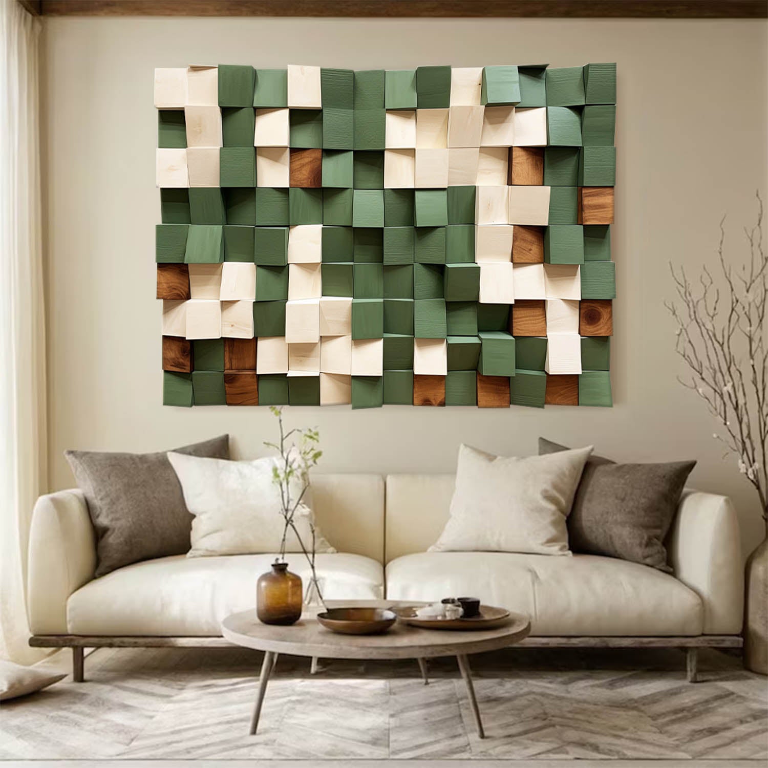 Green Sculptured art Green Wood carving wall art Green Textured Wall Art
