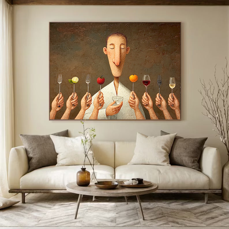 Modern Dining Room Art Kitchen Wall Art Foodie Wall Decor Fruit and Wine Art Painting