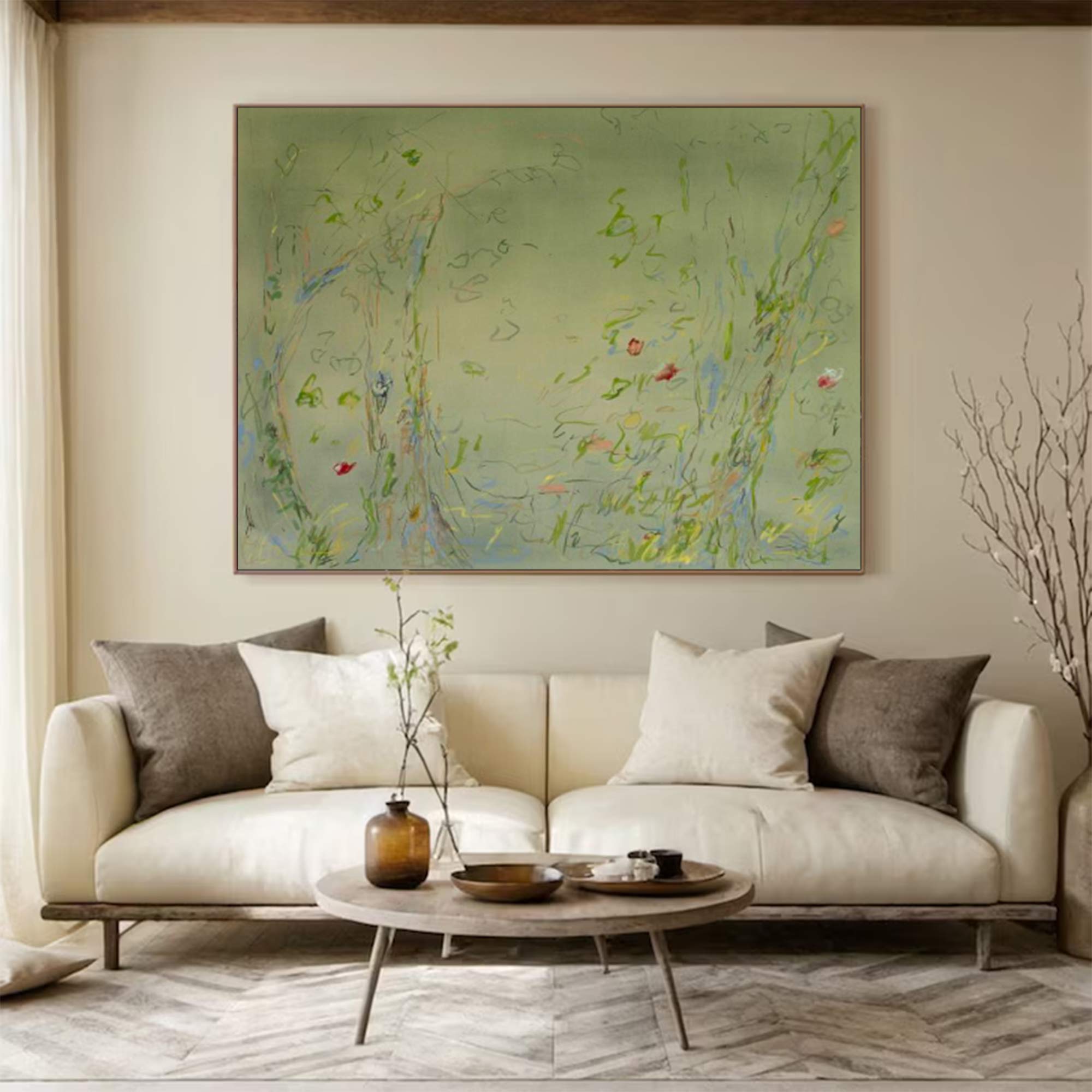 Green plant painting, green graffiti art, green flower painting