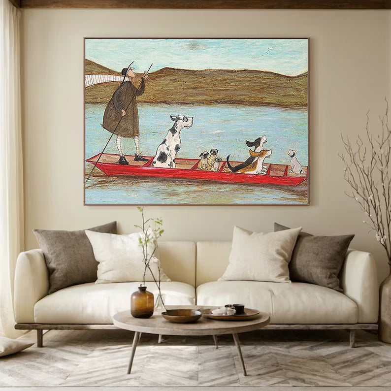 Modern Hand-Painted Canvas Wall Art, Quirky Animal Adventure Decor for Living Room