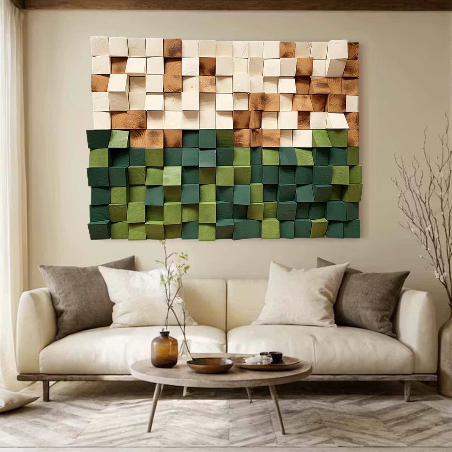 Green Abstract 3D Textured Wall Art Green Sculptured art Painting Green Wood carving wall art
