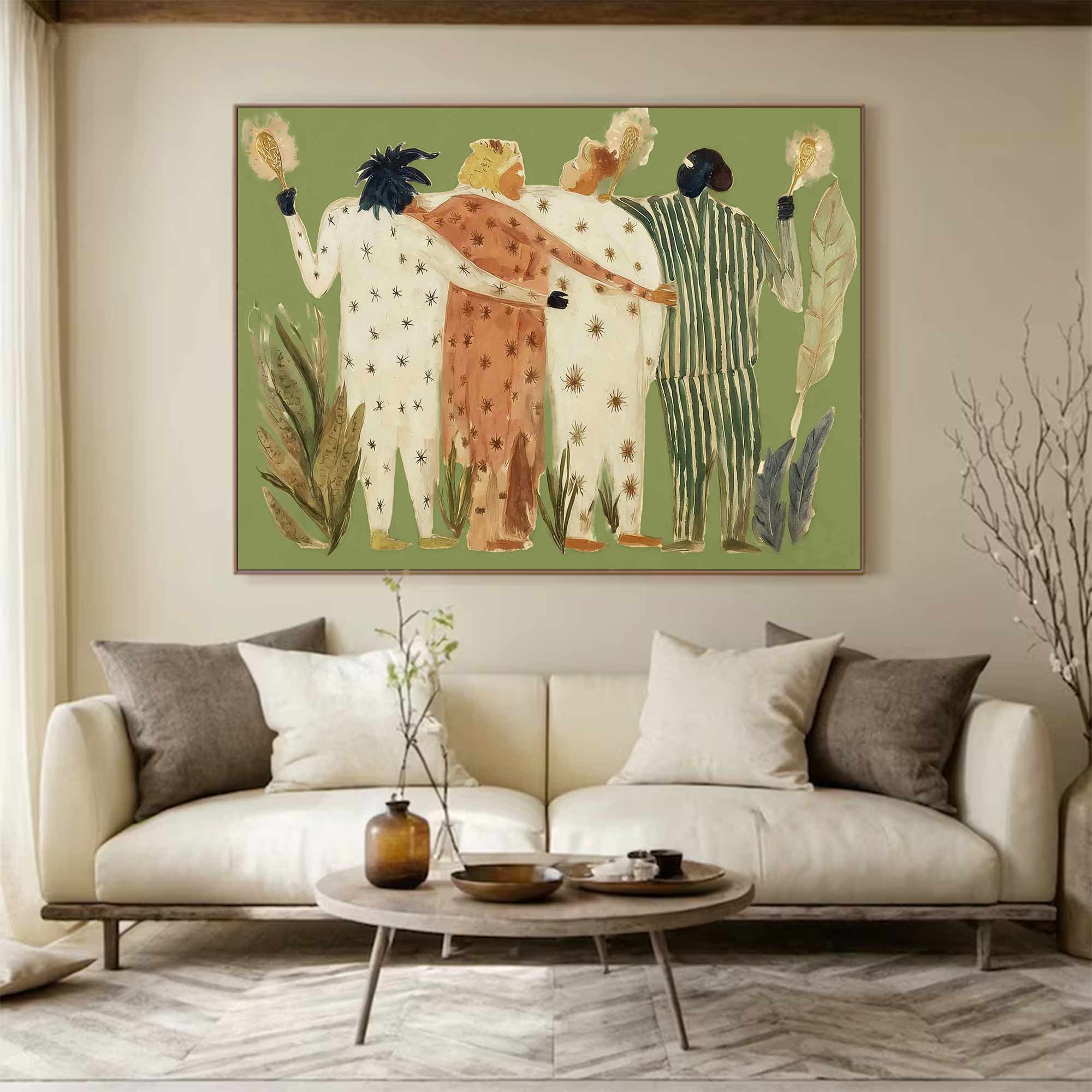 Abstract figure painting, colorful figure graffiti wall decor painting green graffiti art