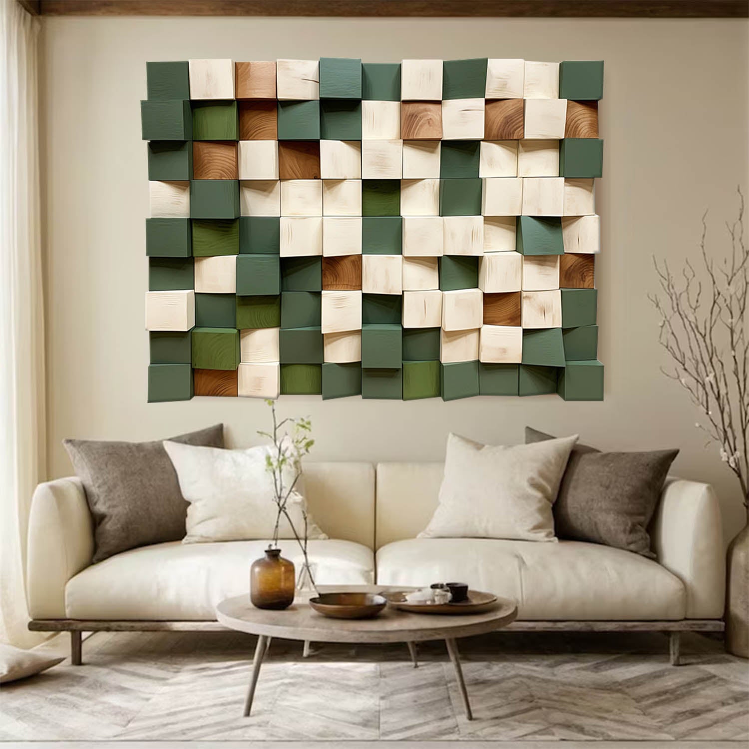 Green 3D Textured Wall Art Green Sculptured art Painting Green Wood carving wall art