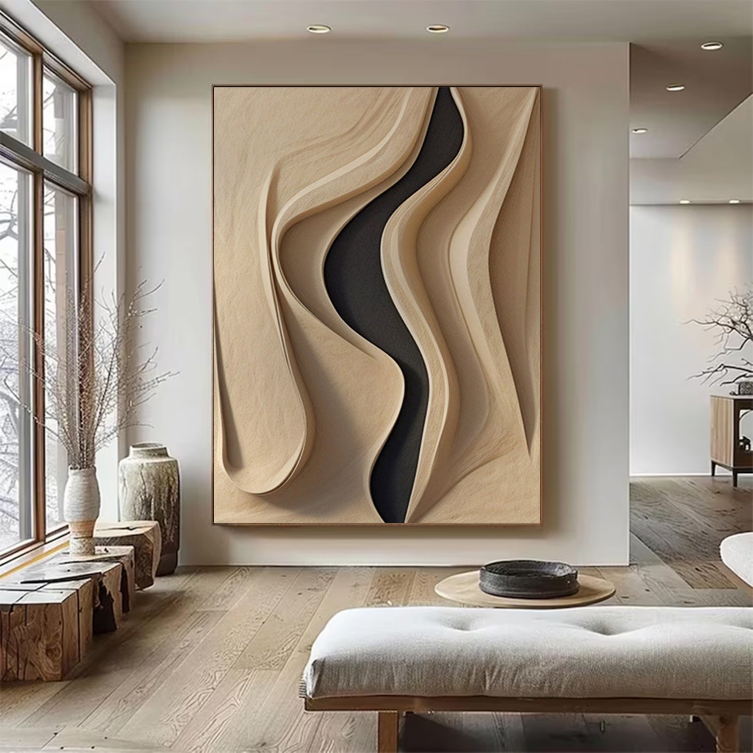 Beige Geometric Wood Art Beige Sculptured art Painting sculpture Wood Wall Art sculpture Textured Wall Decor Wood Block Art