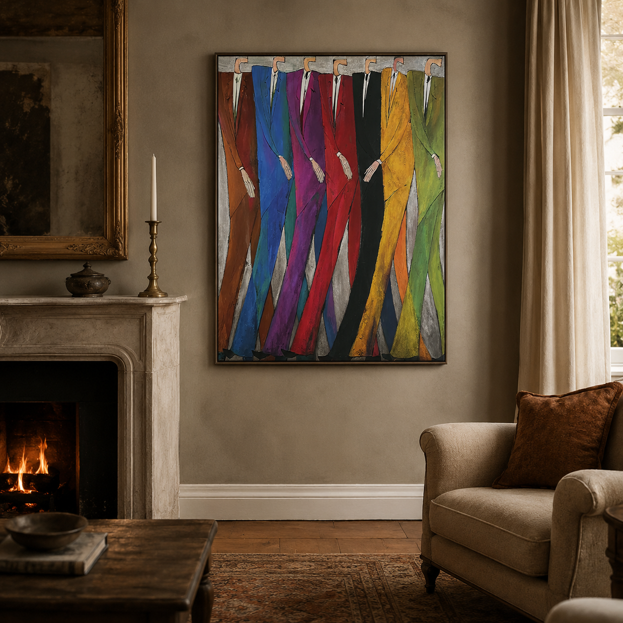 Colorful Abstract Men In Suits Painting For Modern Living Room Wall Art Decor