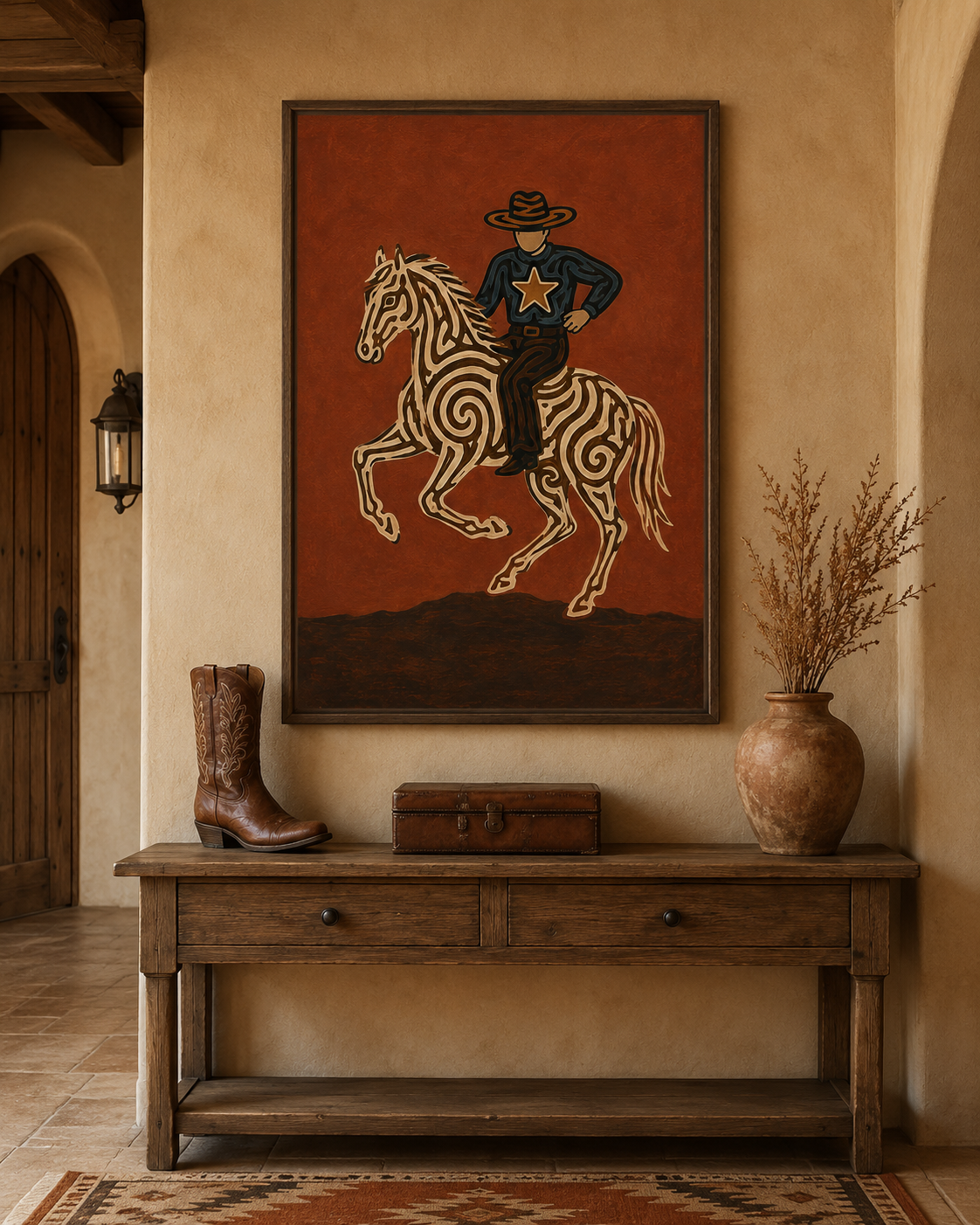 Southwestern Folk Wall Art American Western Decor Art Retro Cowboy Painting On Canvas