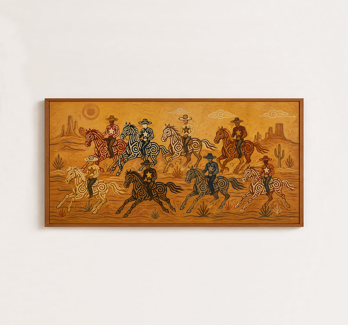 Panoramic Desert Cowboy Painting, Southwestern Horse Riders, Arizona Western Landscape Art