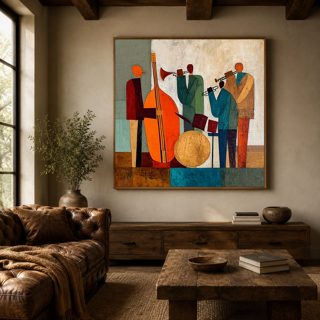 Abstract Jazz Band Painting With Musicians For Modern Home Decor