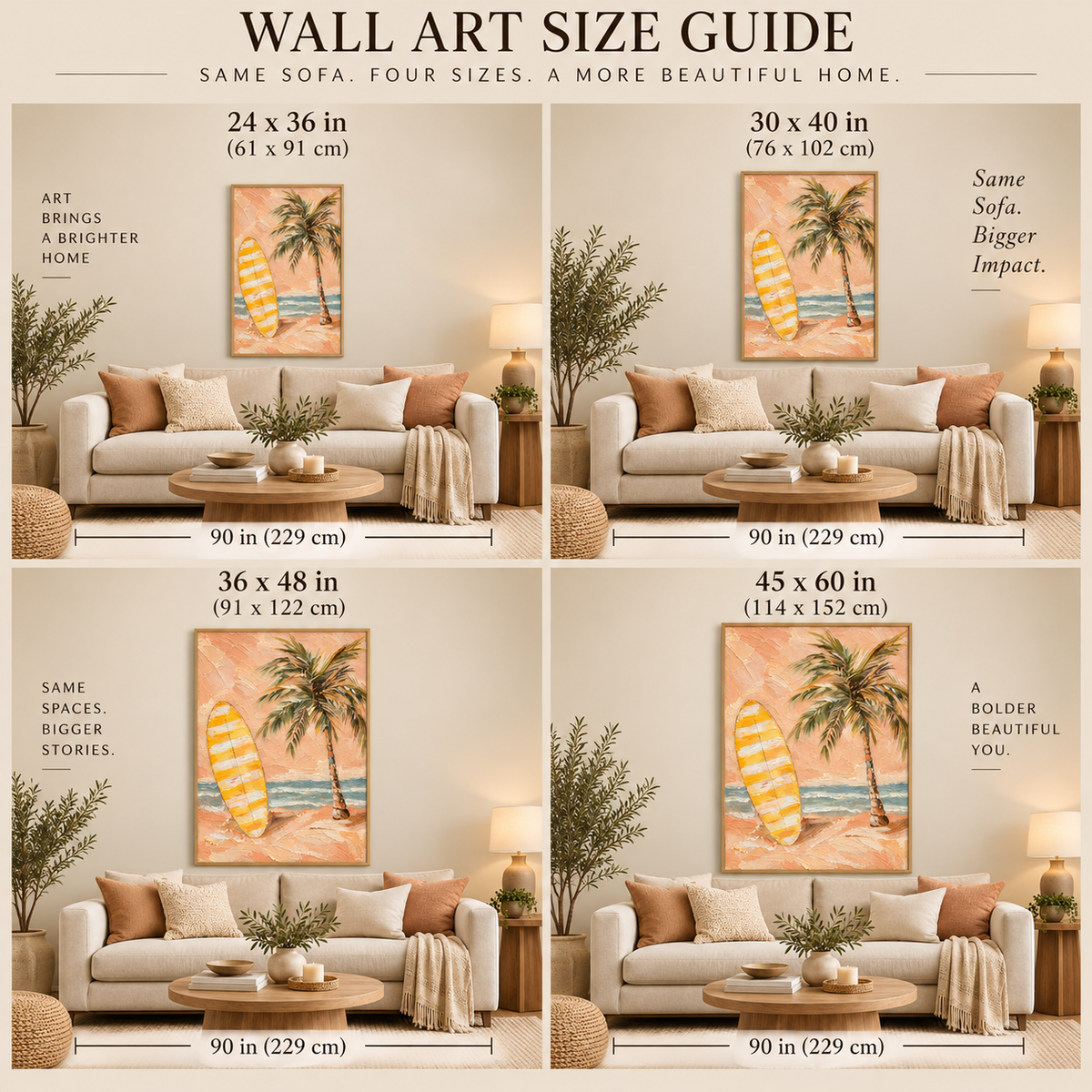 Tropical Surfboard Wall Art, Peach Beach Oil Painting, Palm Tree Textured Canvas