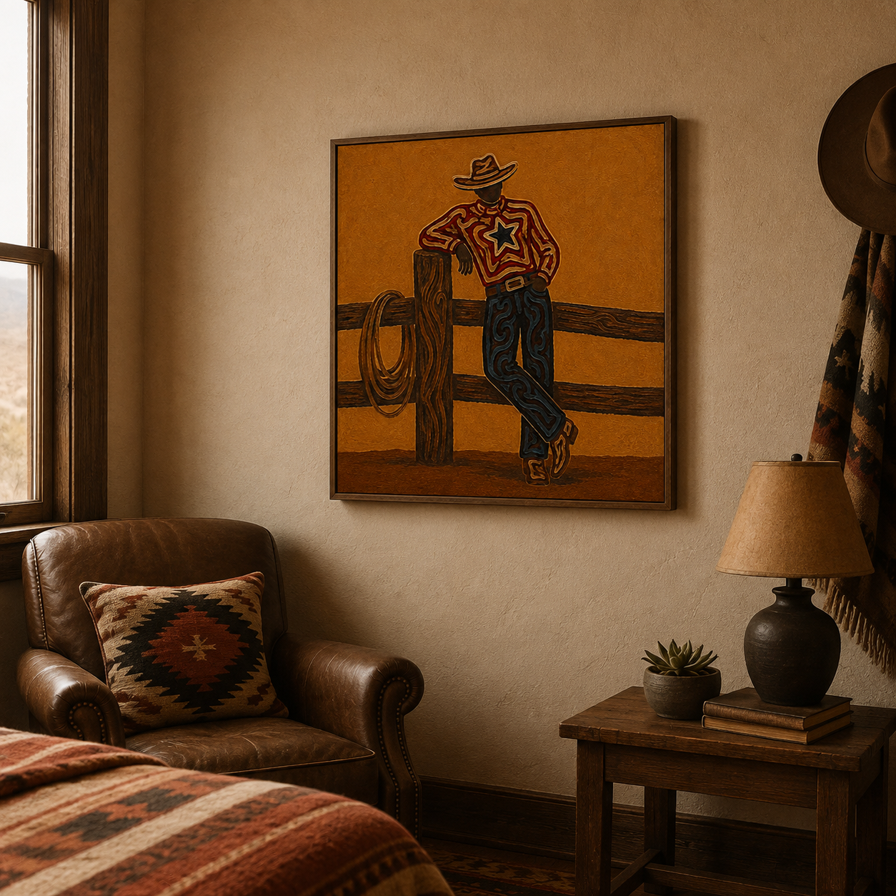 Western Ranch Cowboy Art, Cowboy Leaning On Fence Painting, Country Western Canvas Art