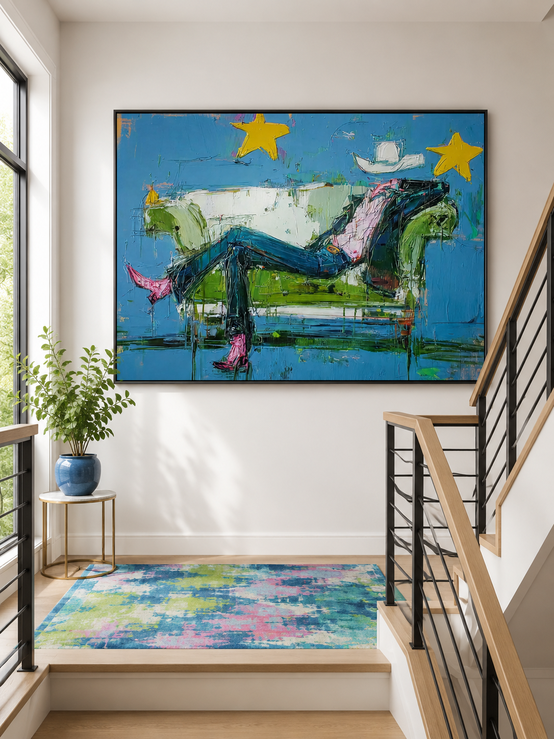 Surreal Cowboy Art With Rich Texture Blue Tones For Contemporary Western Interior Design Decor