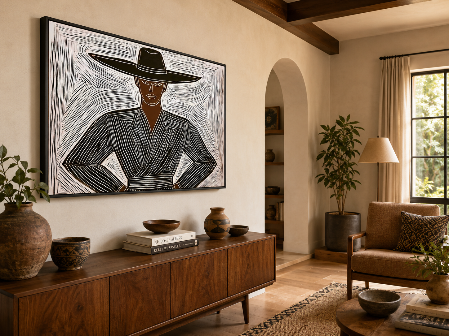 Modern Minimalist Figure Art With Textured Lines For Living Room Decor