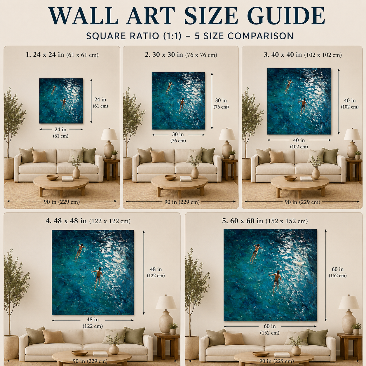 Deep Blue Ocean Swimming Oil Painting With Thick Textured Waves For Modern Home Decor