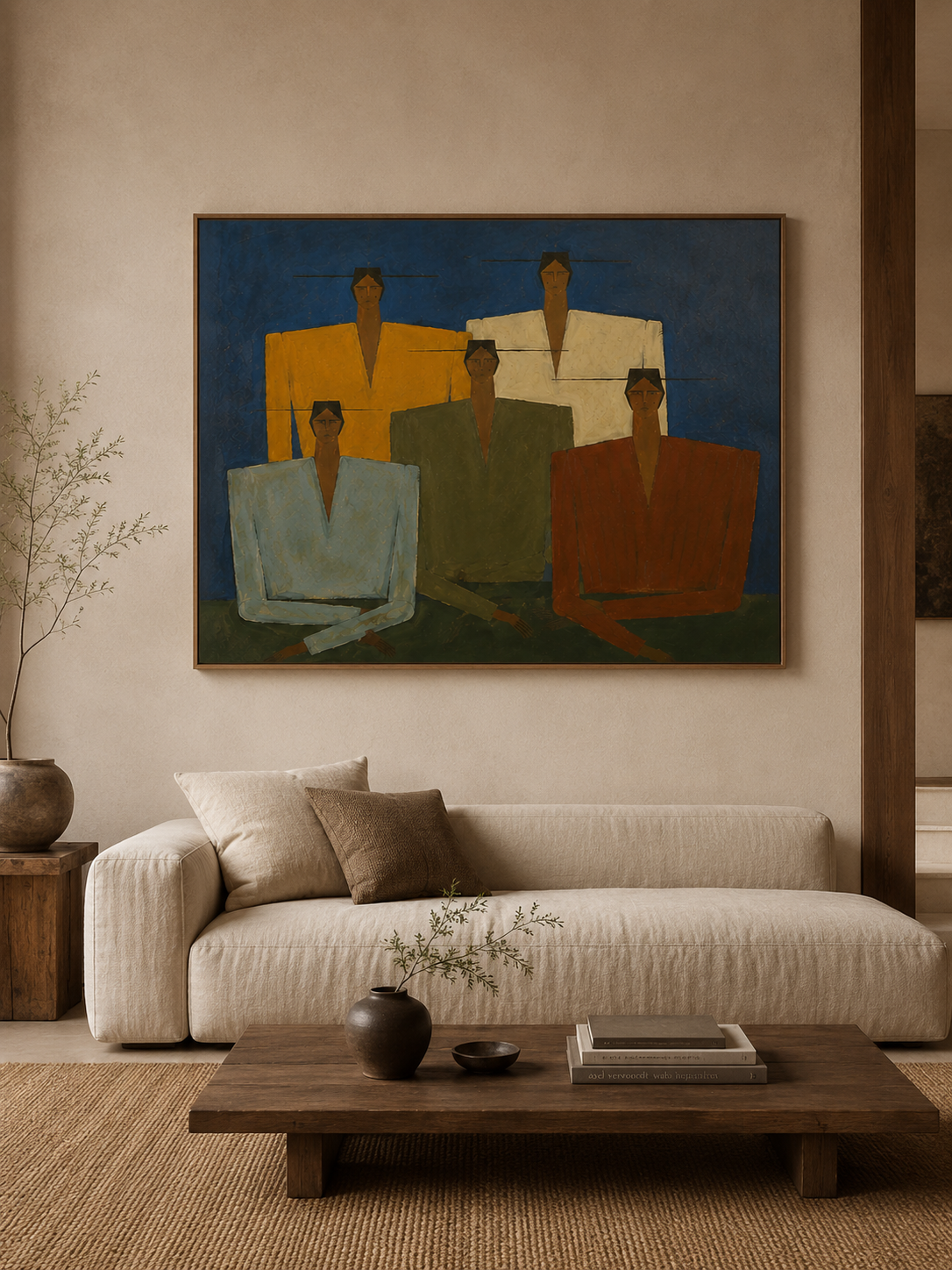 Abstract Figurative Painting With Earthy Tones For Modern Wabi Sabi Interior Design