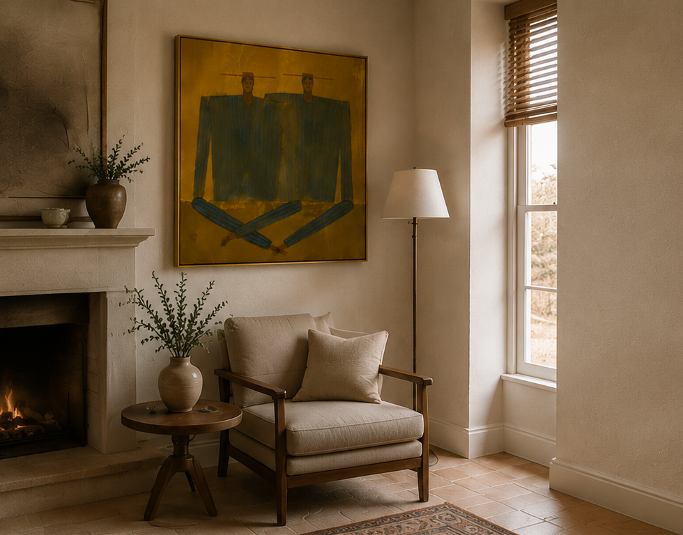 Hand-Painted Figurative Abstract Portrait - Textured Striped People Art for Modern Decor