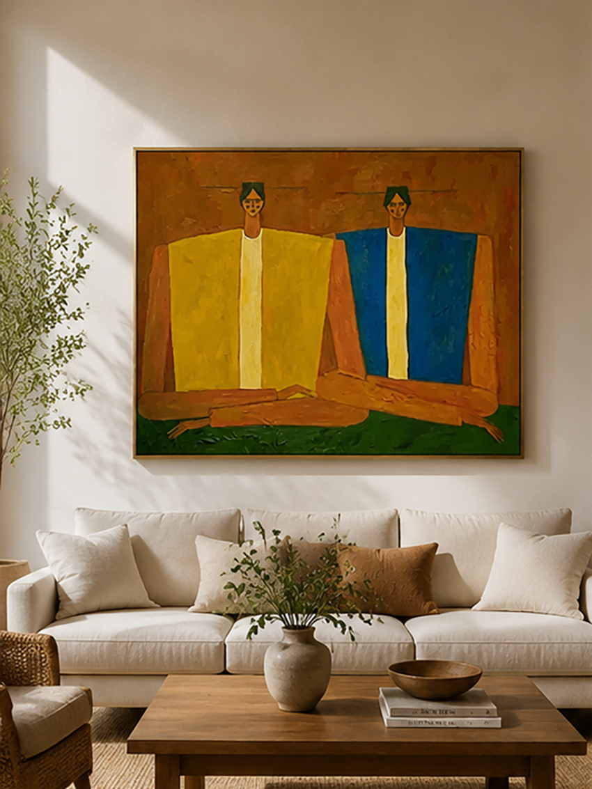 Mid-Century Modern Abstract Figurative Oil Painting - Earthy Abstract People Wall Art