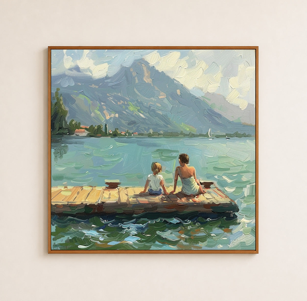 Green Abstract Landscape Oil Painting Lake Canvas Art Vintage Landscape Art Countryside Painting