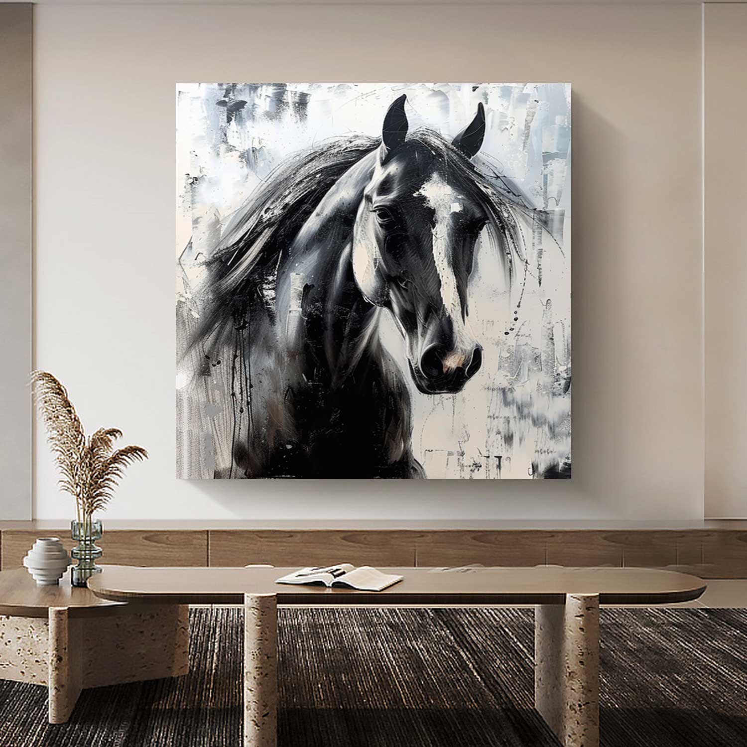 Horse oil painting black horse painting horse head painting black horse head painting Personalized Gifts Animal Painting