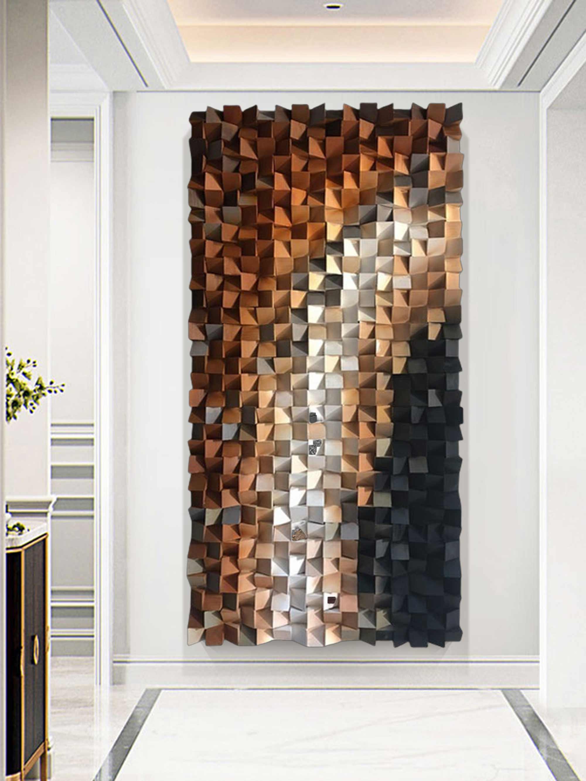 Brown Geometric Wood Decor Art Textured Wall Sculpture Decor Painting