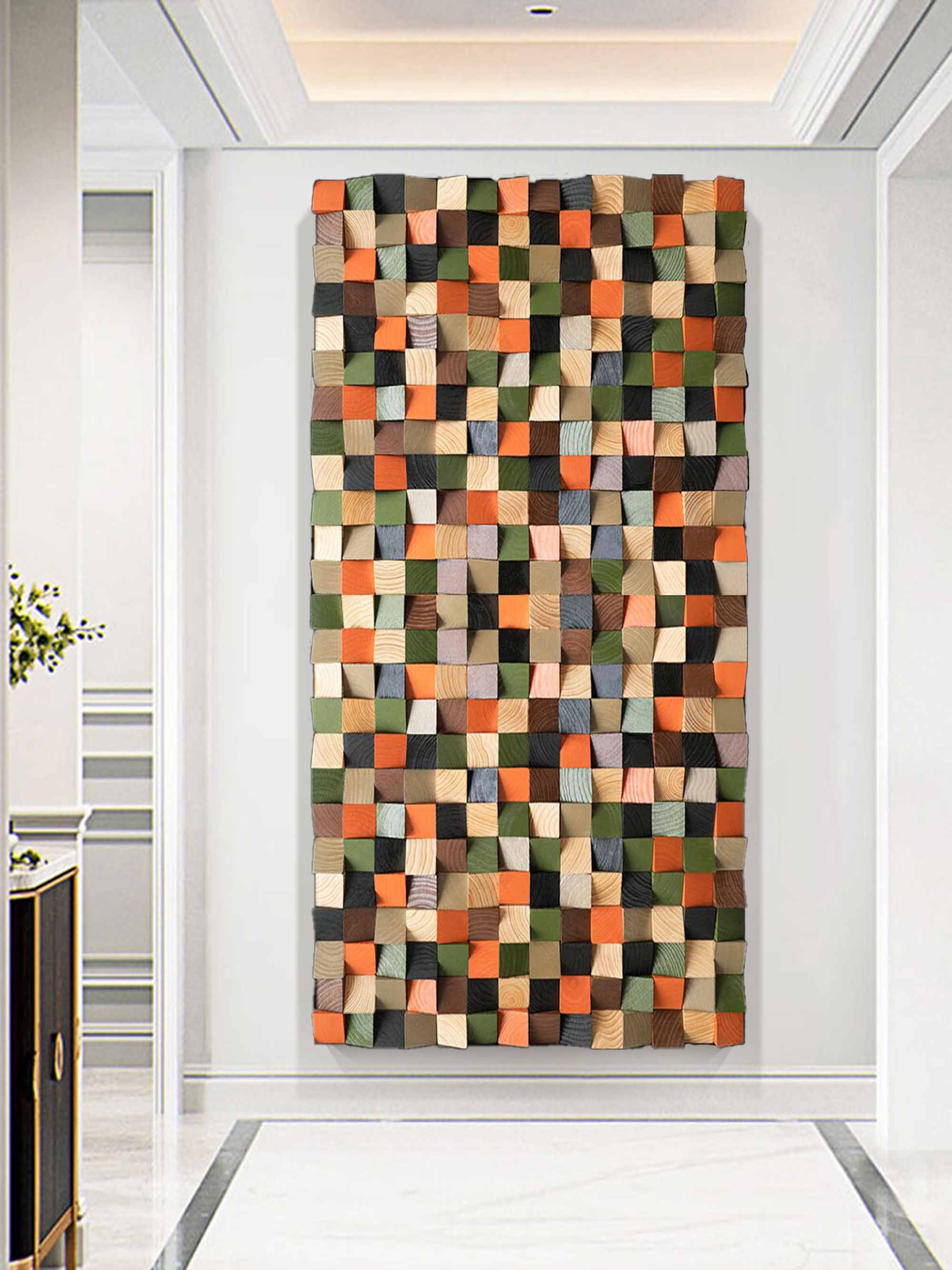 Colorful Geometric Wood Decor Art Textured Wall Sculpture Decor Painting