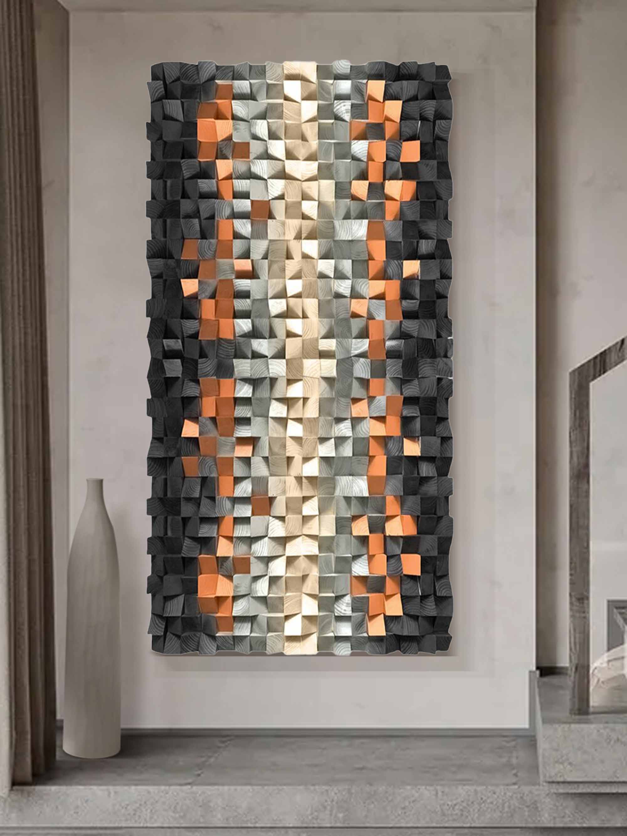 Brown Geometric Wood Decor Art Textured Wall Sculpture Decor Painting