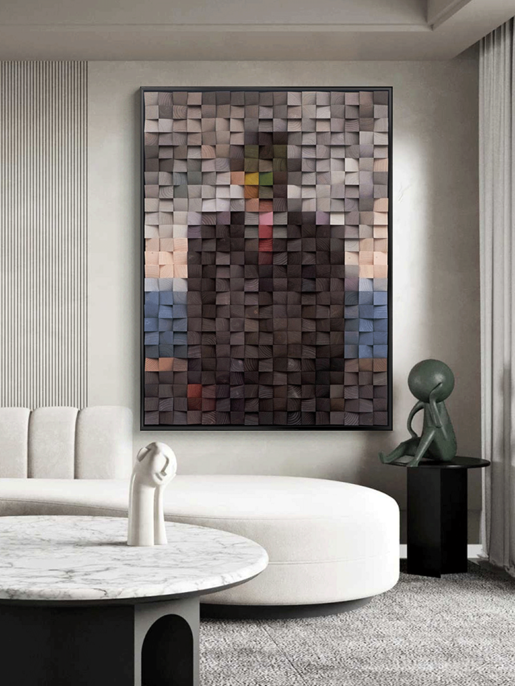 Geometric Wood Art Sculptured art Painting sculpture Textured Wall Decor Wood Block Art Geometric Wood Wall Art