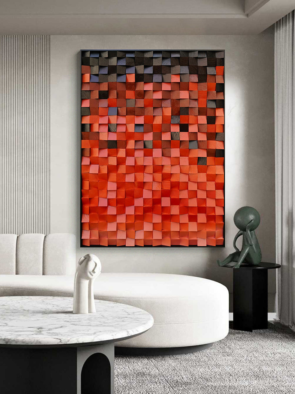 Wood Collage Wall Art decor Red Sculptured art Red Textured Wall Art