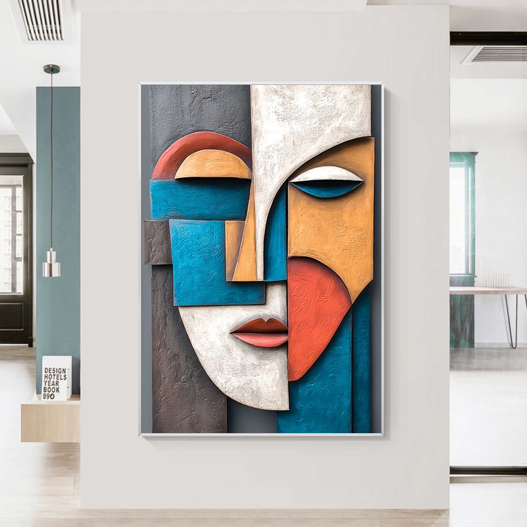 Wood carving wall art Wooden wall decor Face painting for two people