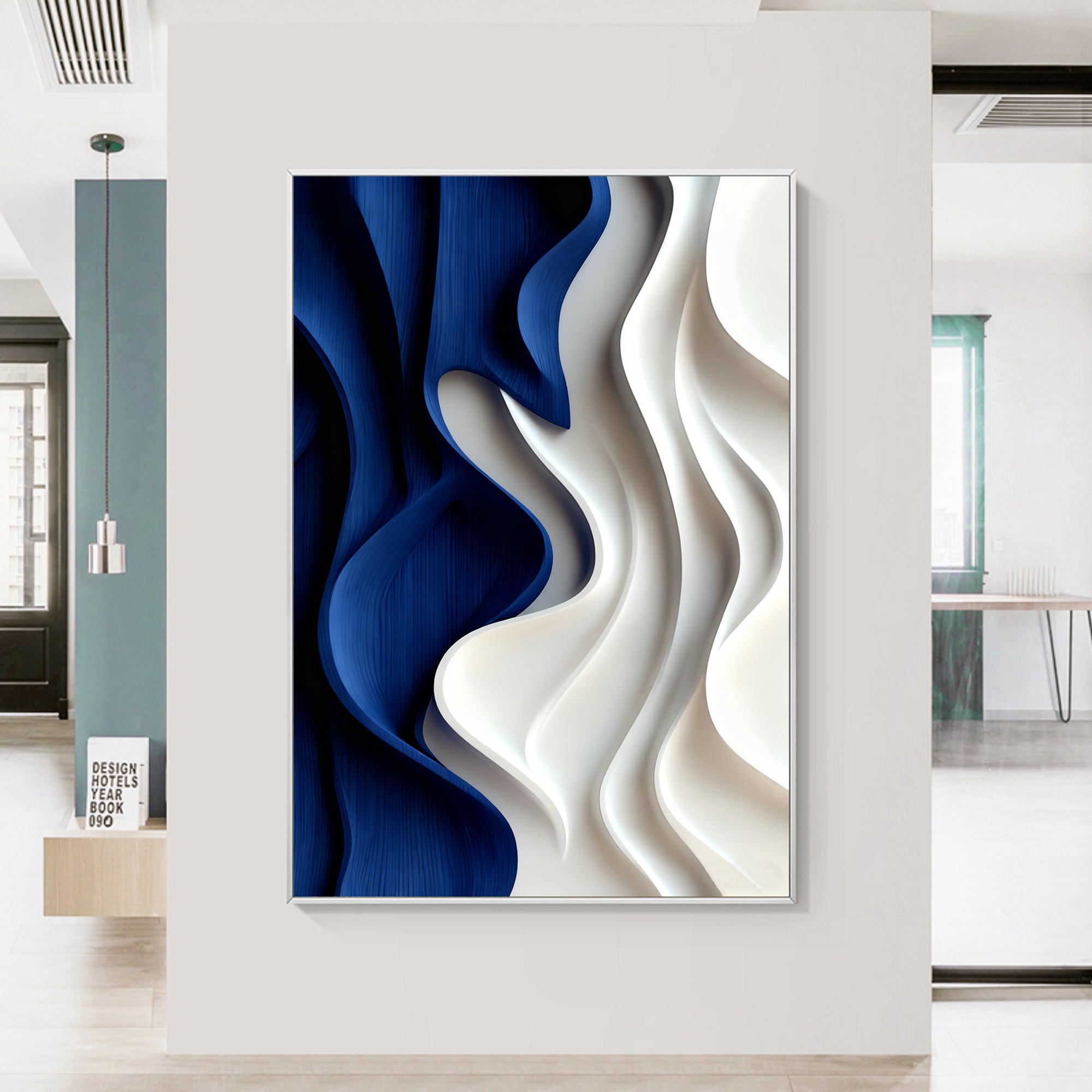 Blue Sculptured art Painting Wood carving wall art Blue 3D Textured Wall art