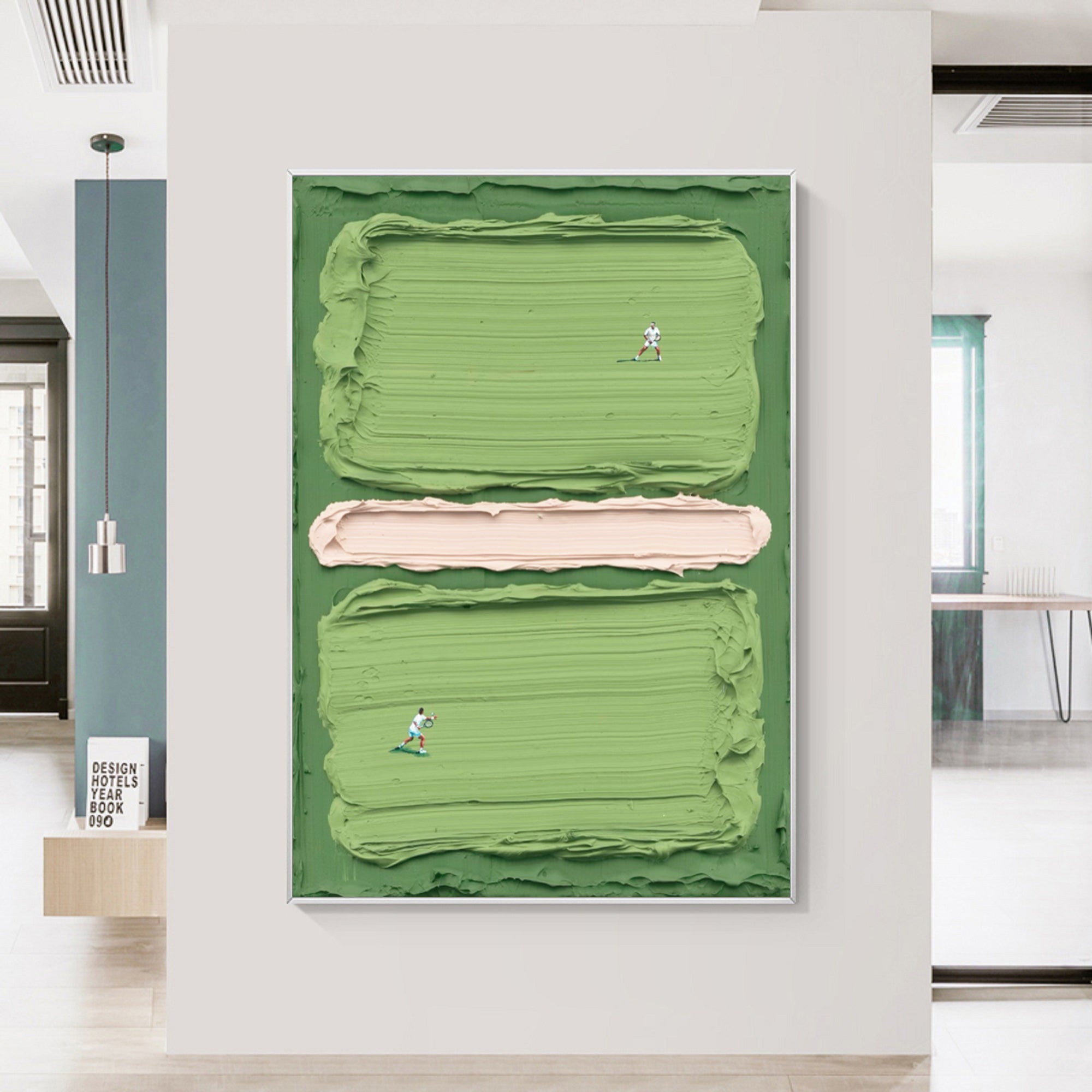 tennis art green tennis court art green tennis 3D textured impasto art contemporary art personalized gift