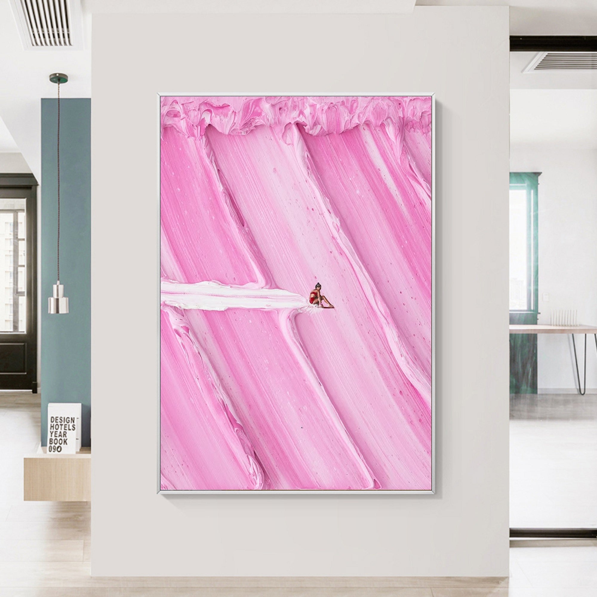 Large pink textured Abstract Painting pink Surf Painting pink swimming painting holiday leisure painting