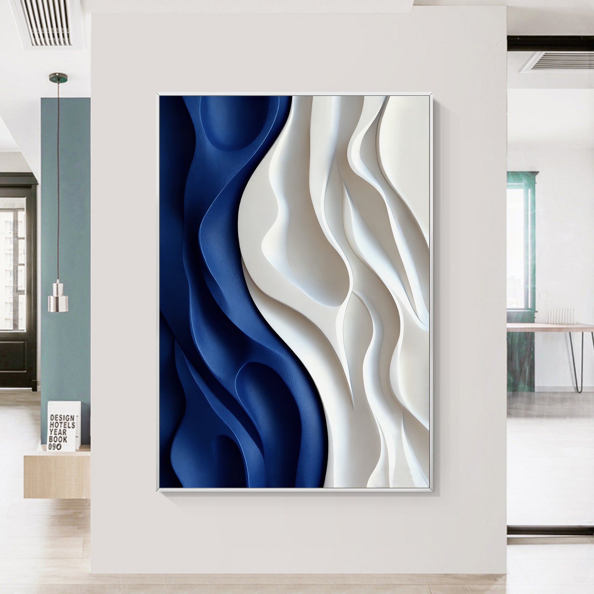 Blue 3D Textured Wall art Blue Sculptured art Painting Wood carving wall art