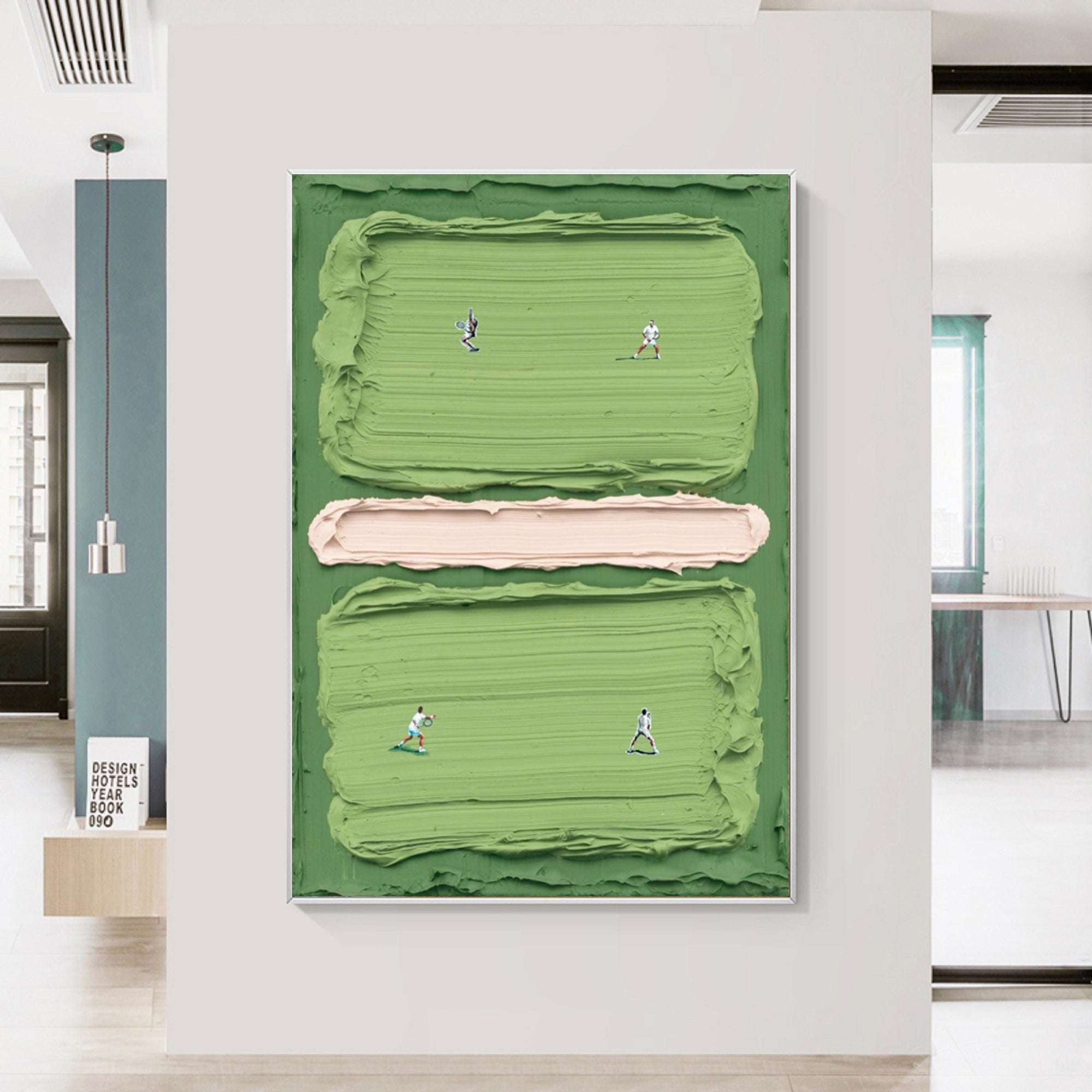 Green tennis court art Green tennis art tennis 3D textured impasto art