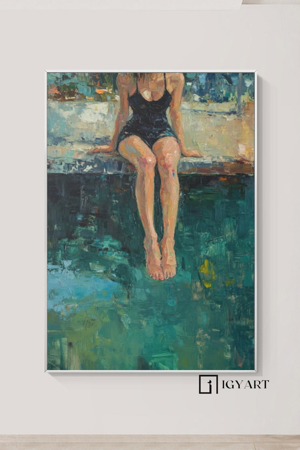 Woman by the pool canvas wall art impressionist oil painting relaxing summer tranquil art home decor