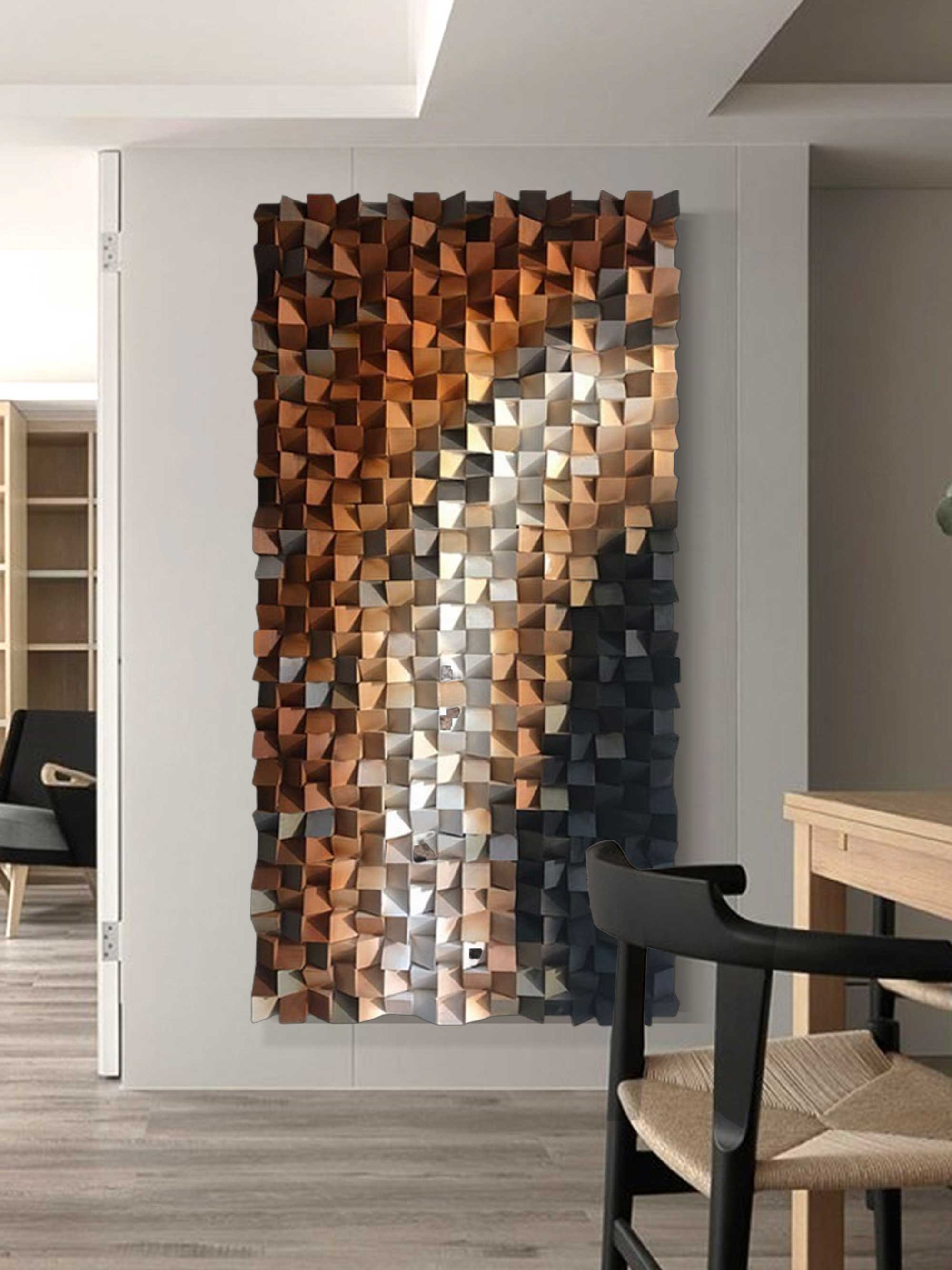 Brown Geometric Wood Decor Art Textured Wall Sculpture Decor Painting
