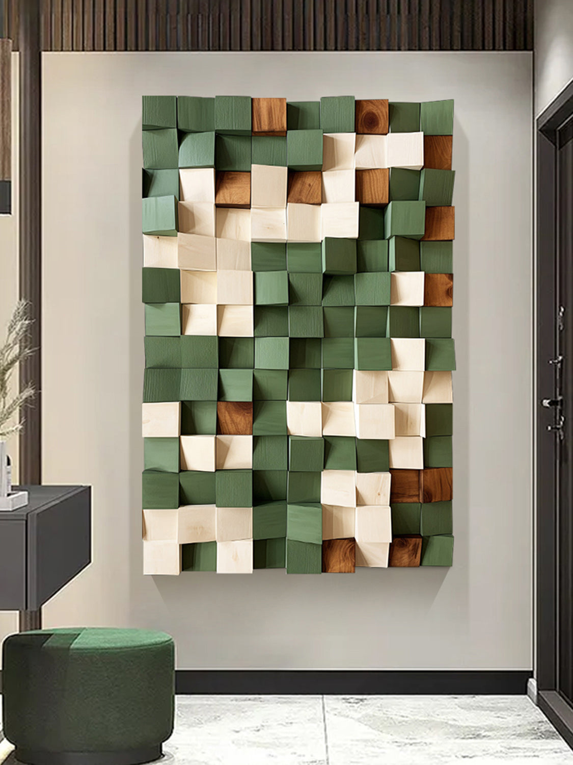 Green Sculptured art Painting Green Textured Wall Art Colorful Geometric Wood Art Colorful Wood Block Art Geometric Wood Wall Art